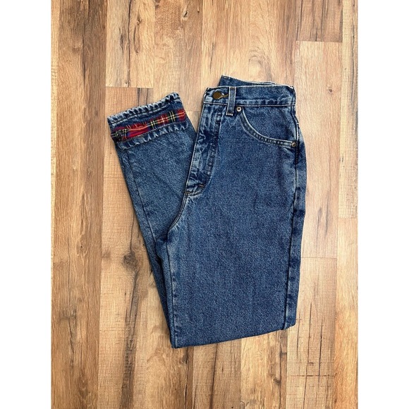 Vintage 90s L.L.Bean High Waist Plaid Flannel Lined Jeans Mom Fit 4 - Picture 1 of 8